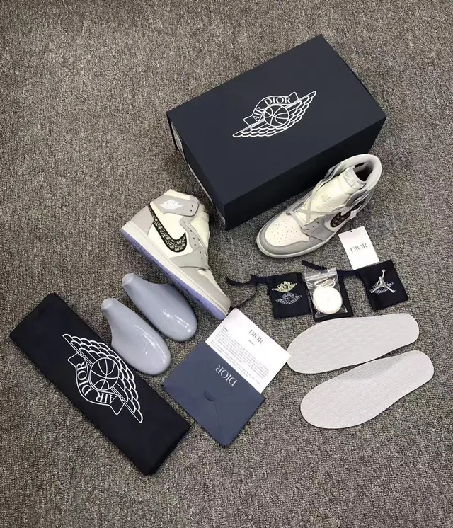 Chaussures de basketball Air Jordan 1 x Dior blanc gris noir semelle translucide 18