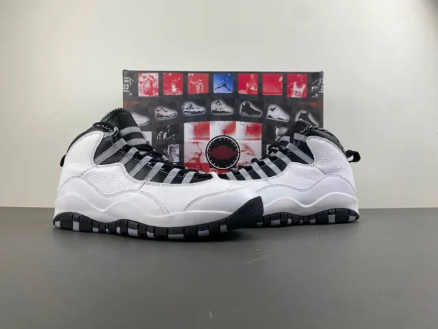 Air Jordan 10 Tênis de Basquete Branco Preto Cinza 14