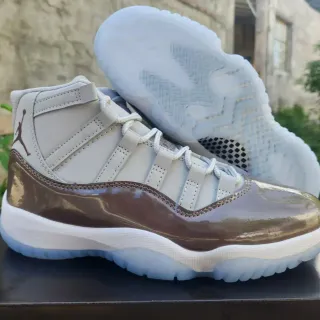 Air Jordan 11 Light Gray and Brown Patent Leather Basketball Shoes