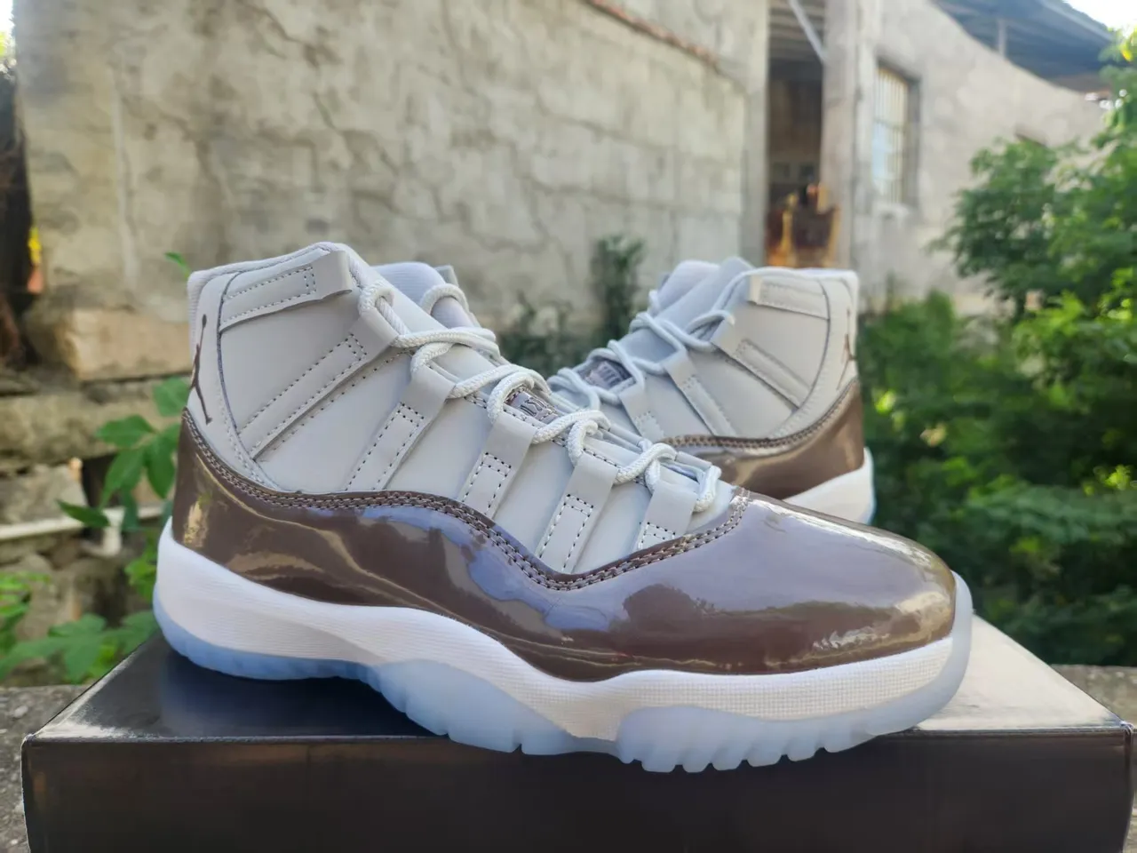 Air Jordan 11 Light Gray and Brown Patent Leather Basketball Shoes 4