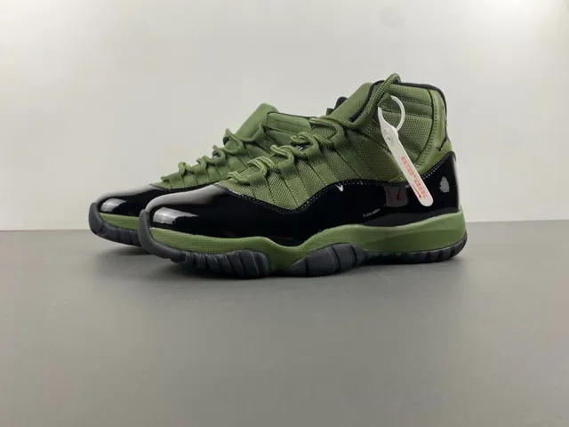 Air Jordan 11 Verde Oliva Piel Patentada Zapatillas de Baloncesto 10
