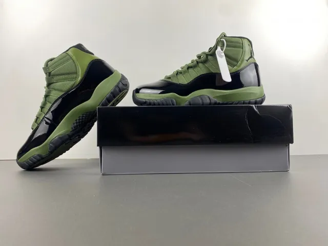 Air Jordan 11 Verde Oliva Piel Patentada Zapatillas de Baloncesto 14