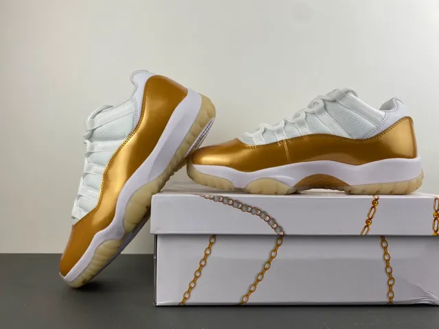 Air Jordan 11 White Gold Patent Leather Basketball Shoes 15
