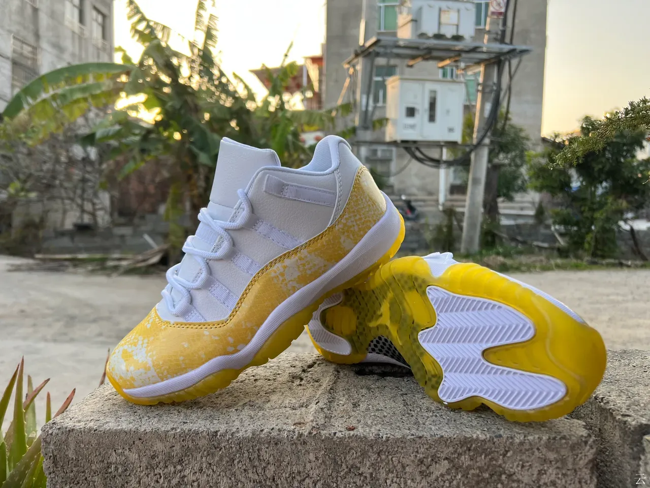 Air Jordan 11 Blanc Jaune Peau de Serpent Chaussures de Basket 3