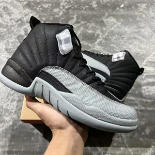 Air Jordan 12 Black and Gray Quilted Leather Basketball Shoes