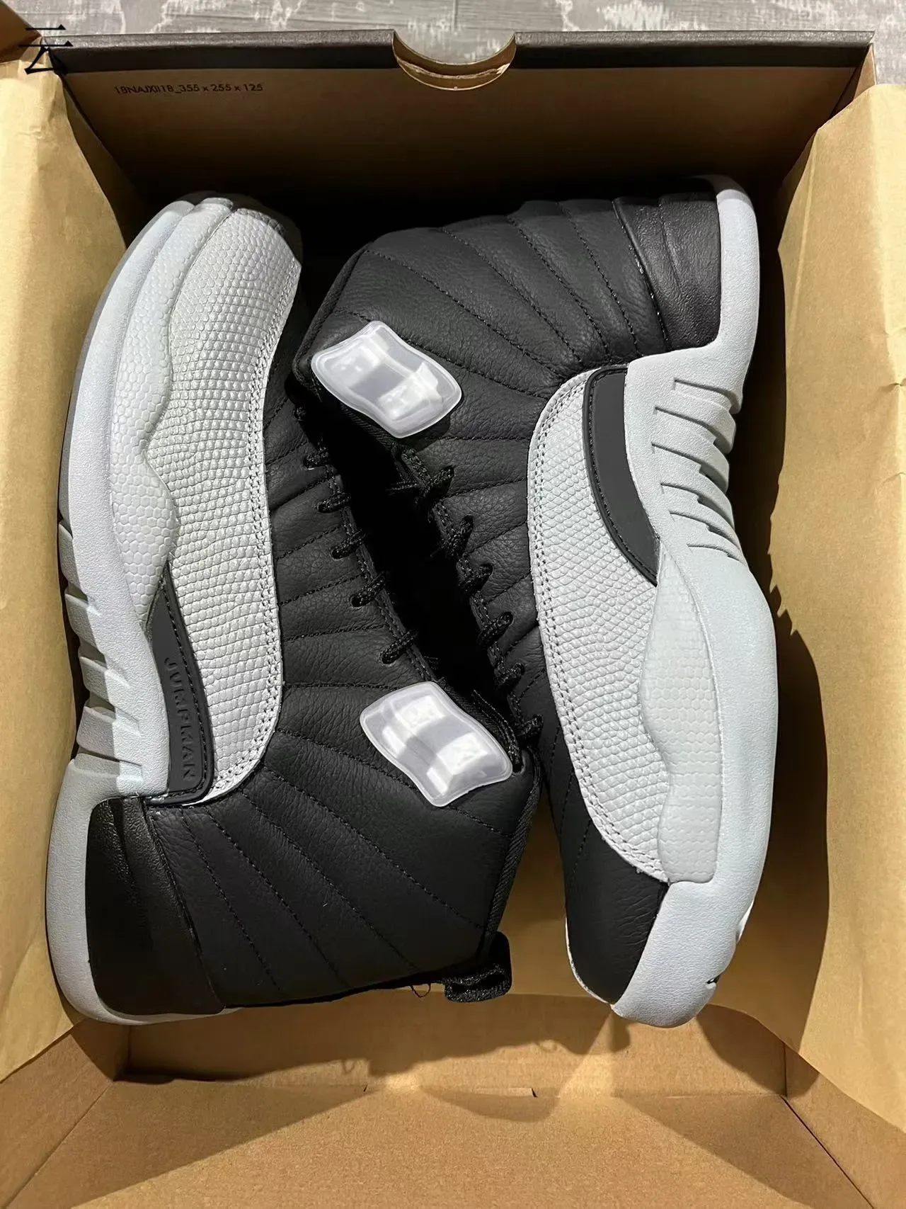 Air Jordan 12 Black and Gray Quilted Leather Basketball Shoes 9