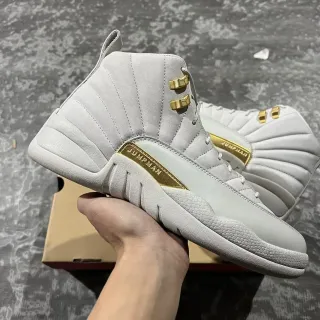 Air Jordan 12 Light Gray and Gold Basketball Shoes