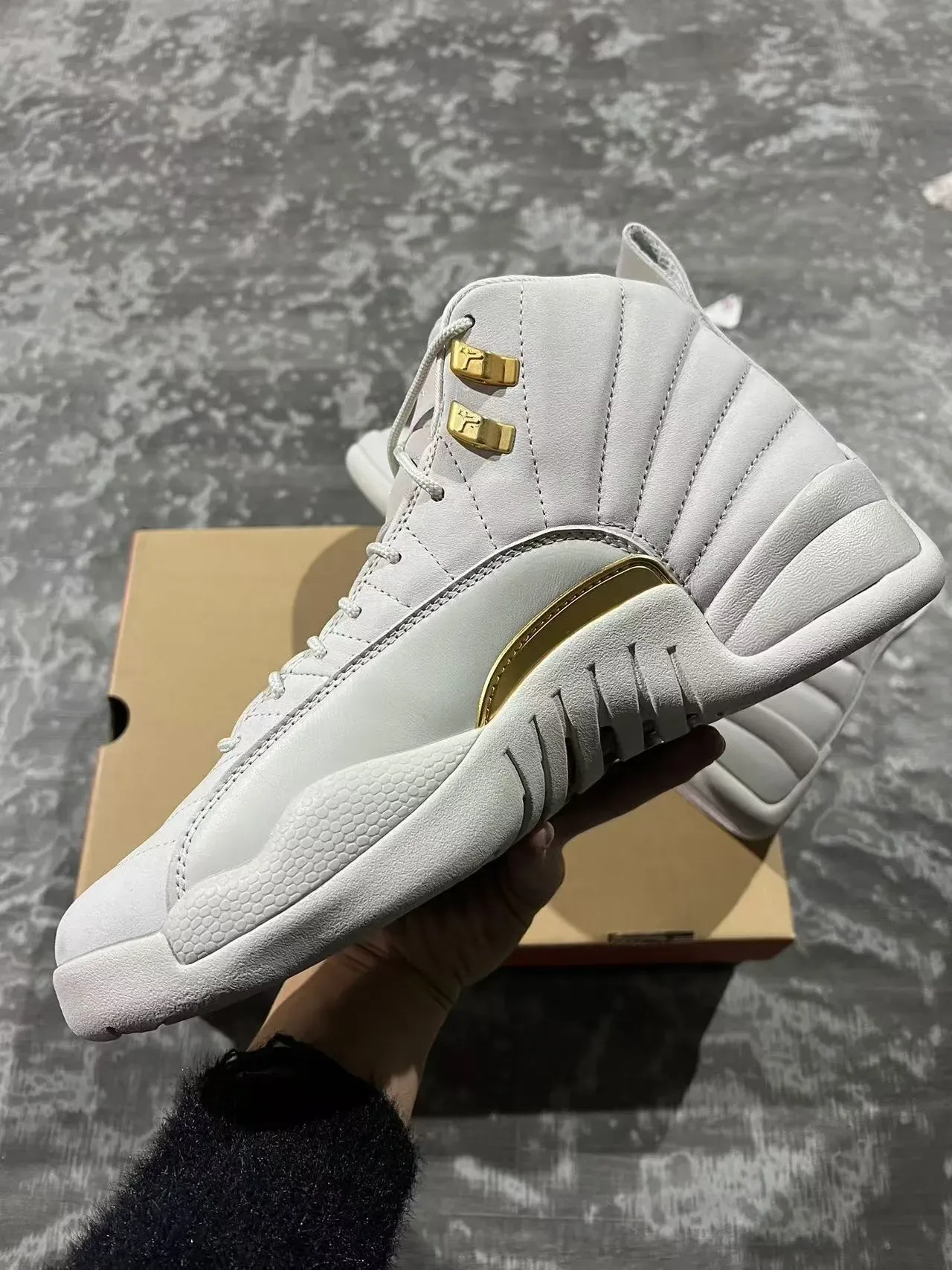 Air Jordan 12 Light Gray and Gold Basketball Shoes 5