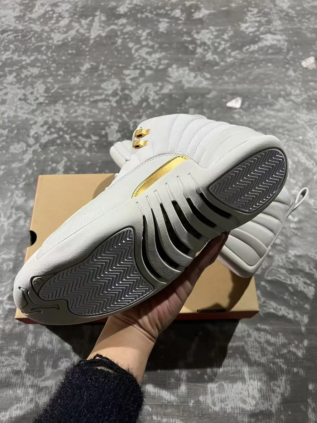 Air Jordan 12 Light Gray and Gold Basketball Shoes 6