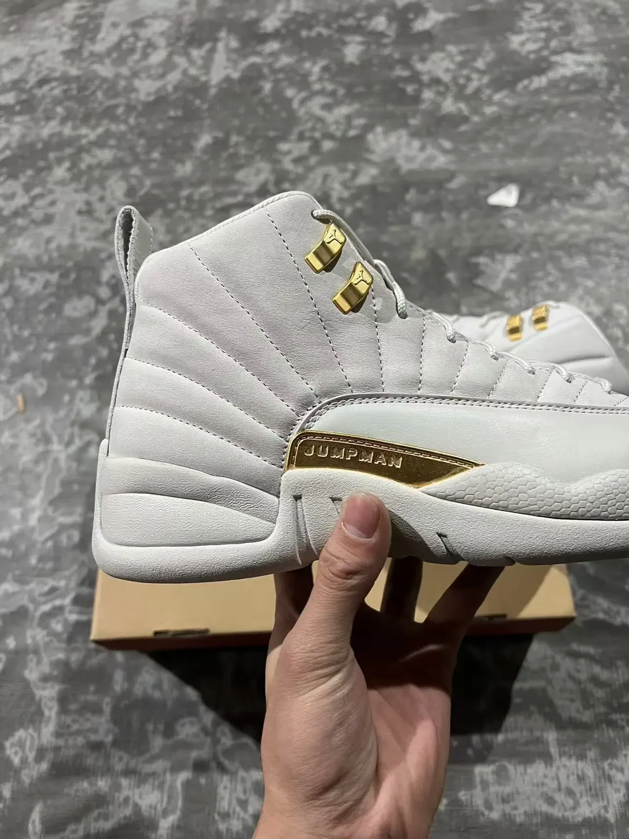 Air Jordan 12 Light Gray and Gold Basketball Shoes 7
