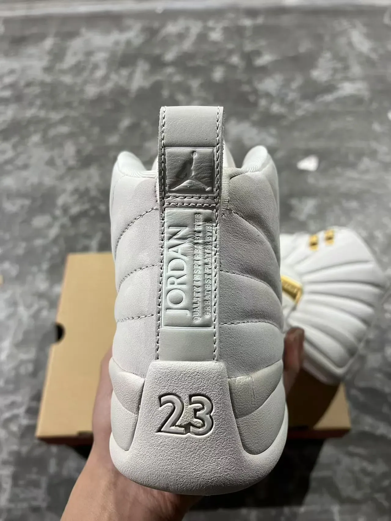 Air Jordan 12 Light Gray and Gold Basketball Shoes 8