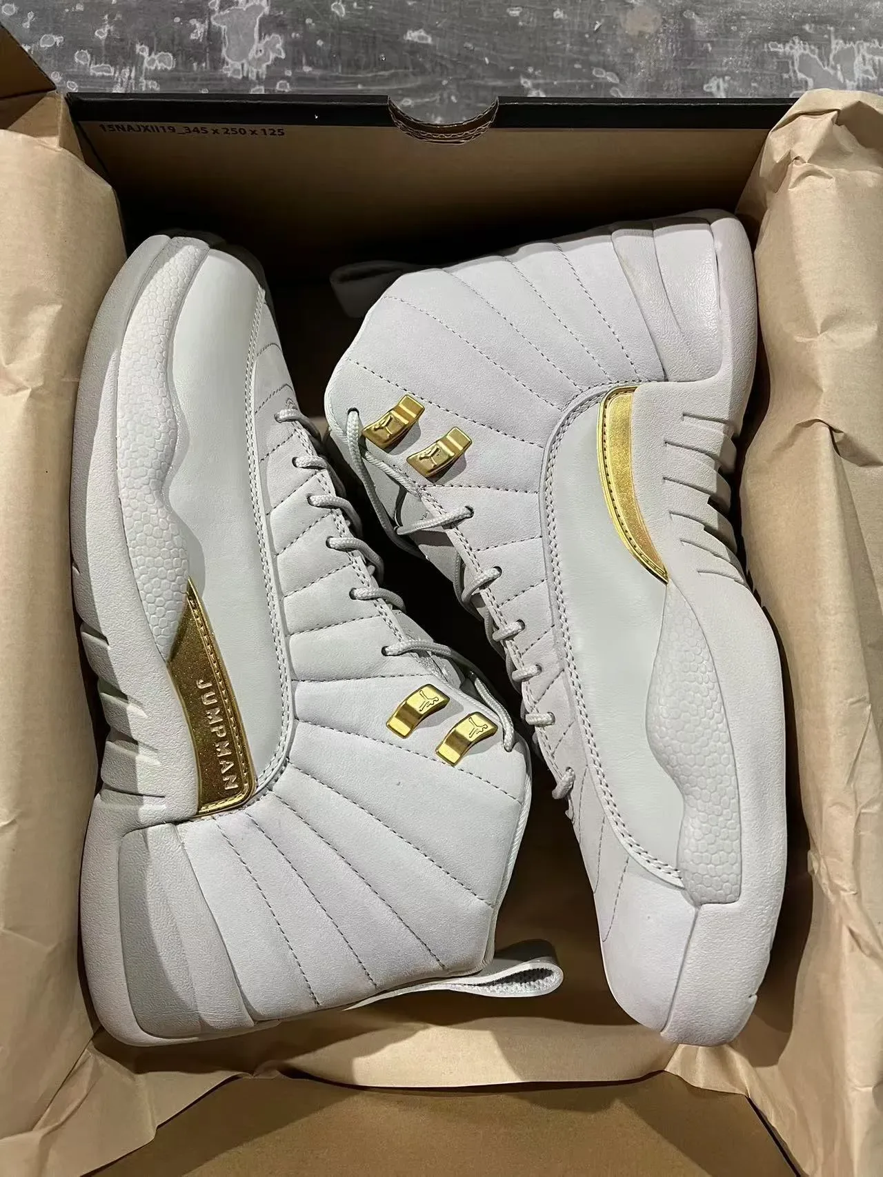 Air Jordan 12 Light Gray and Gold Basketball Shoes 9