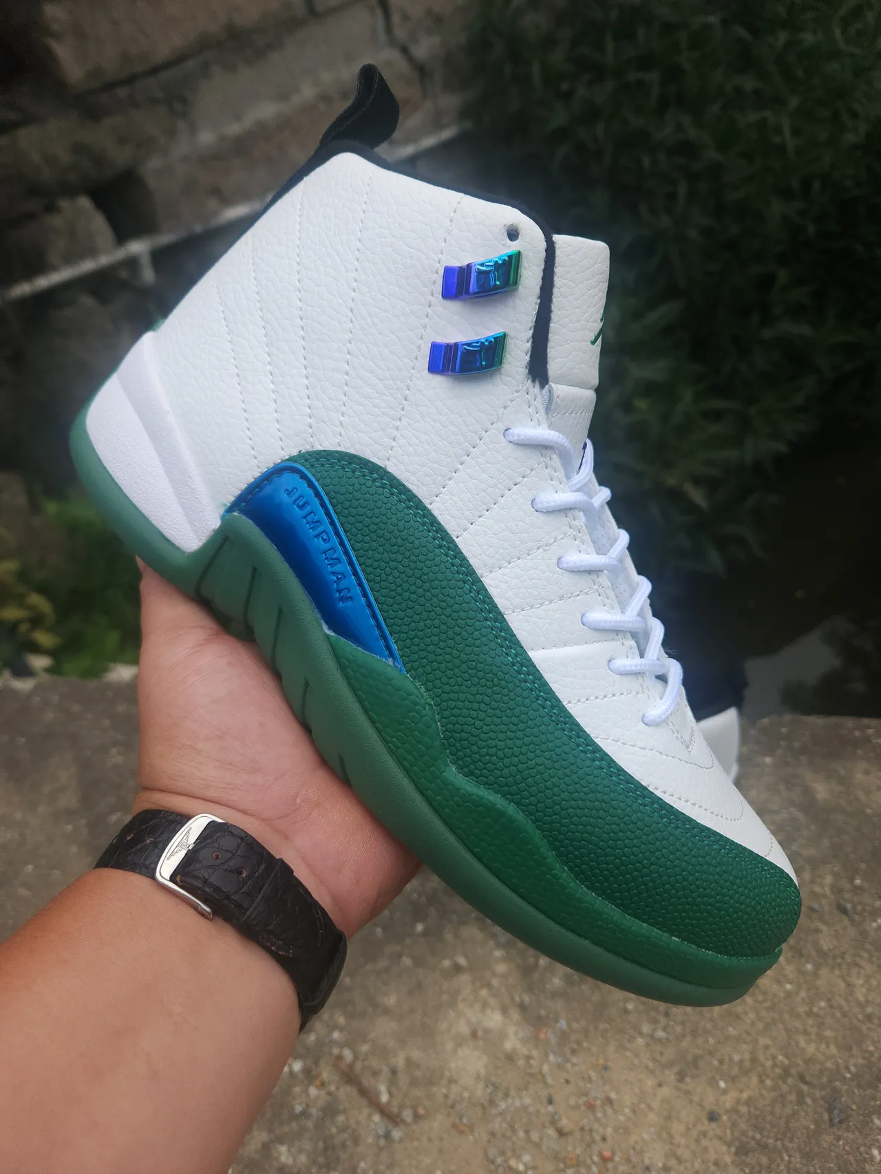 Air Jordan 12 tênis de basquete branco verde azul roxo 2