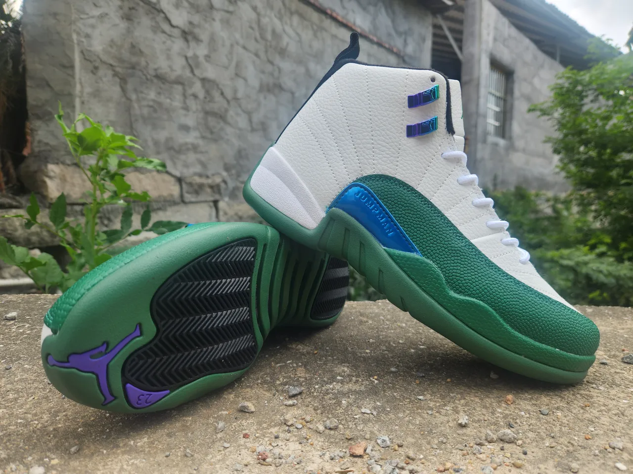 Air Jordan 12 tênis de basquete branco verde azul roxo 4