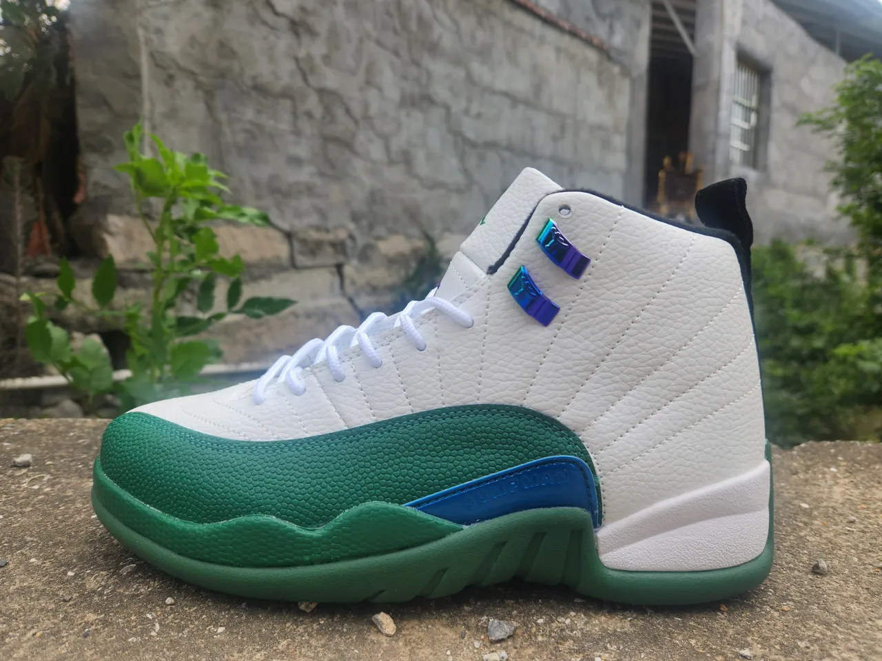 Air Jordan 12 tênis de basquete branco verde azul roxo 6