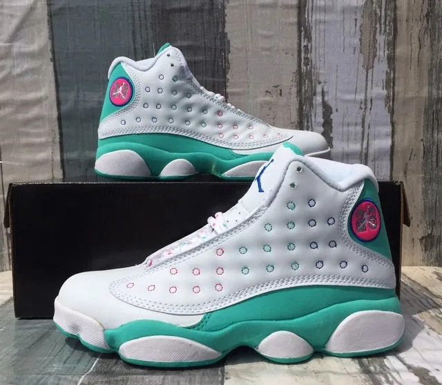 Air Jordan 13 White Mint Green Pink Basketball Shoes 4