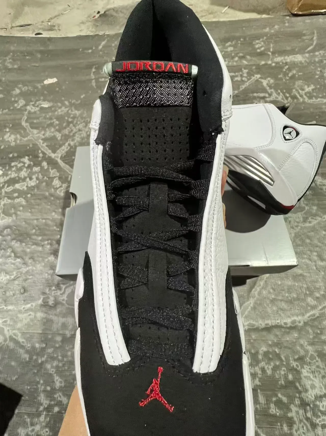Air Jordan 14 Branco Preto Prata Tênis de Basquete 4
