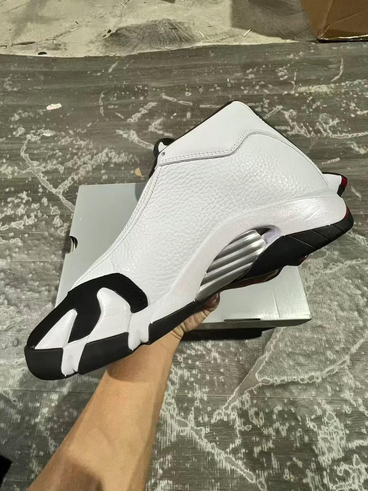 Air Jordan 14 Branco Preto Prata Tênis de Basquete 5