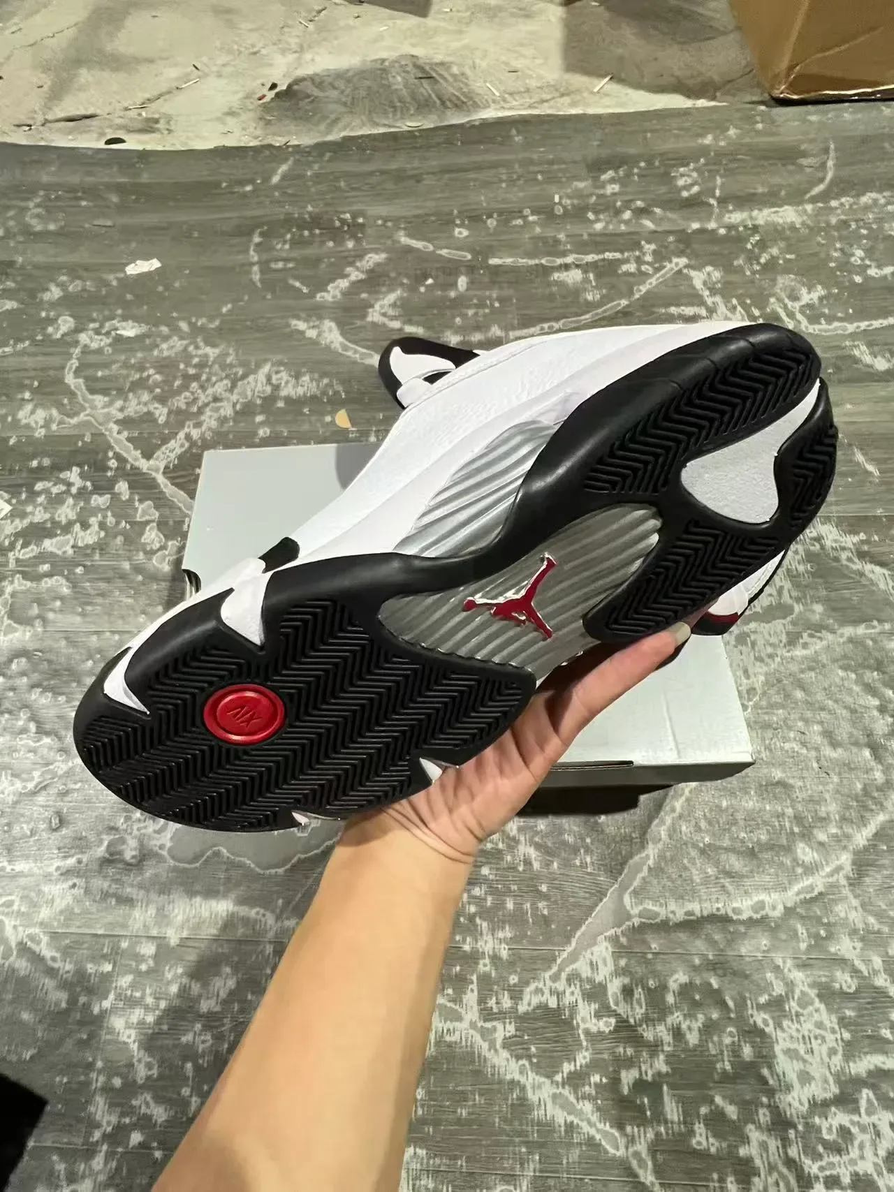 Air Jordan 14 Branco Preto Prata Tênis de Basquete 6