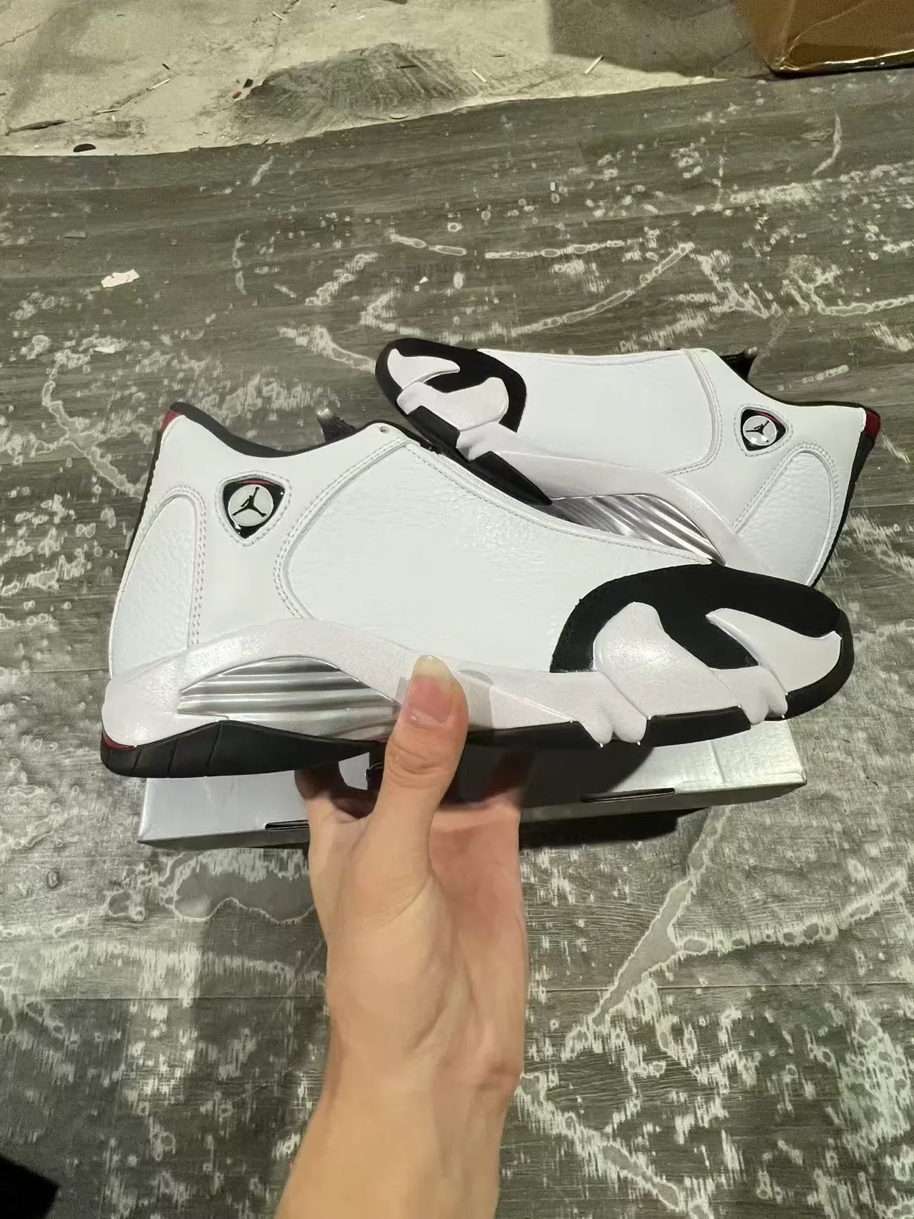 Air Jordan 14 Branco Preto Prata Tênis de Basquete 7