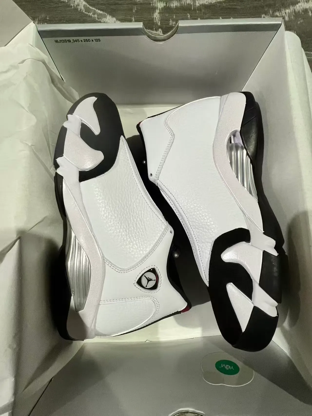 Air Jordan 14 Branco Preto Prata Tênis de Basquete 9