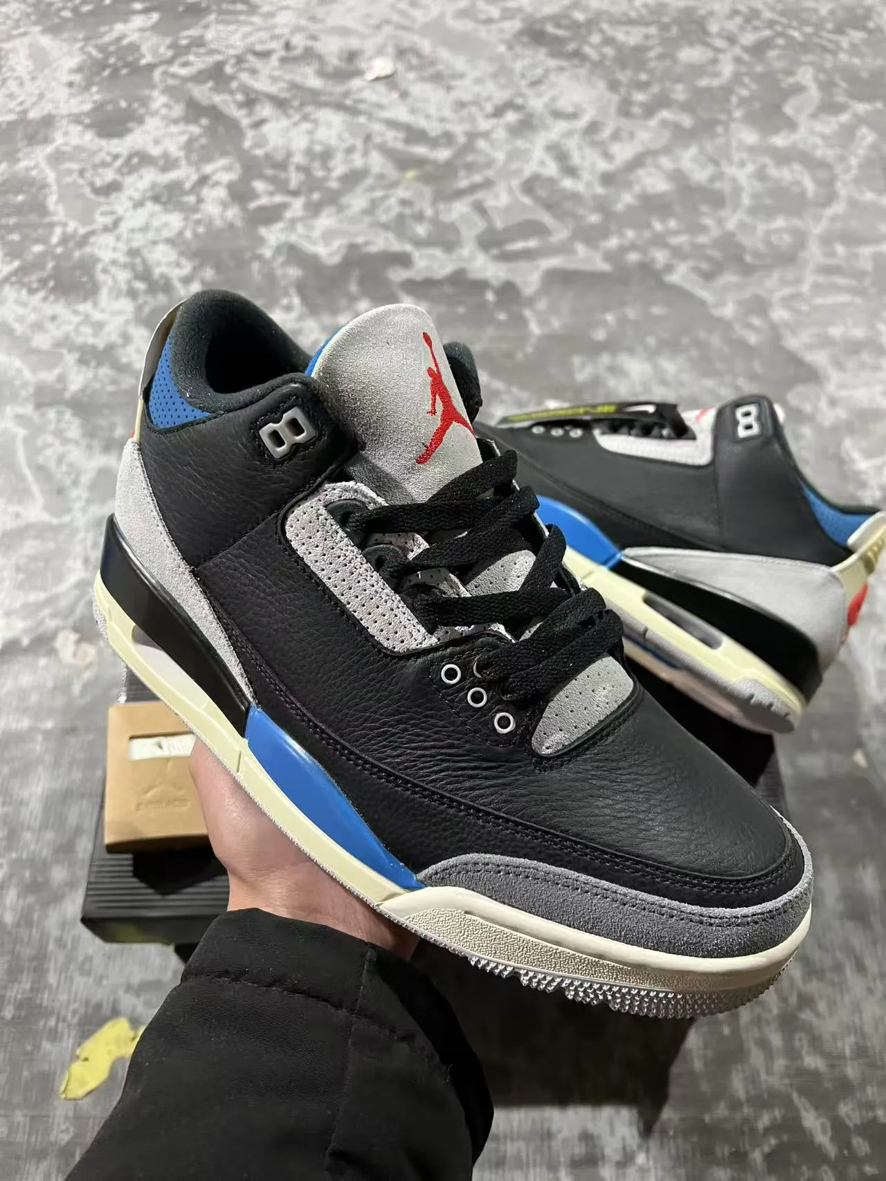 Air Jordan 3 Black Cement Blue Basketball Shoes 2