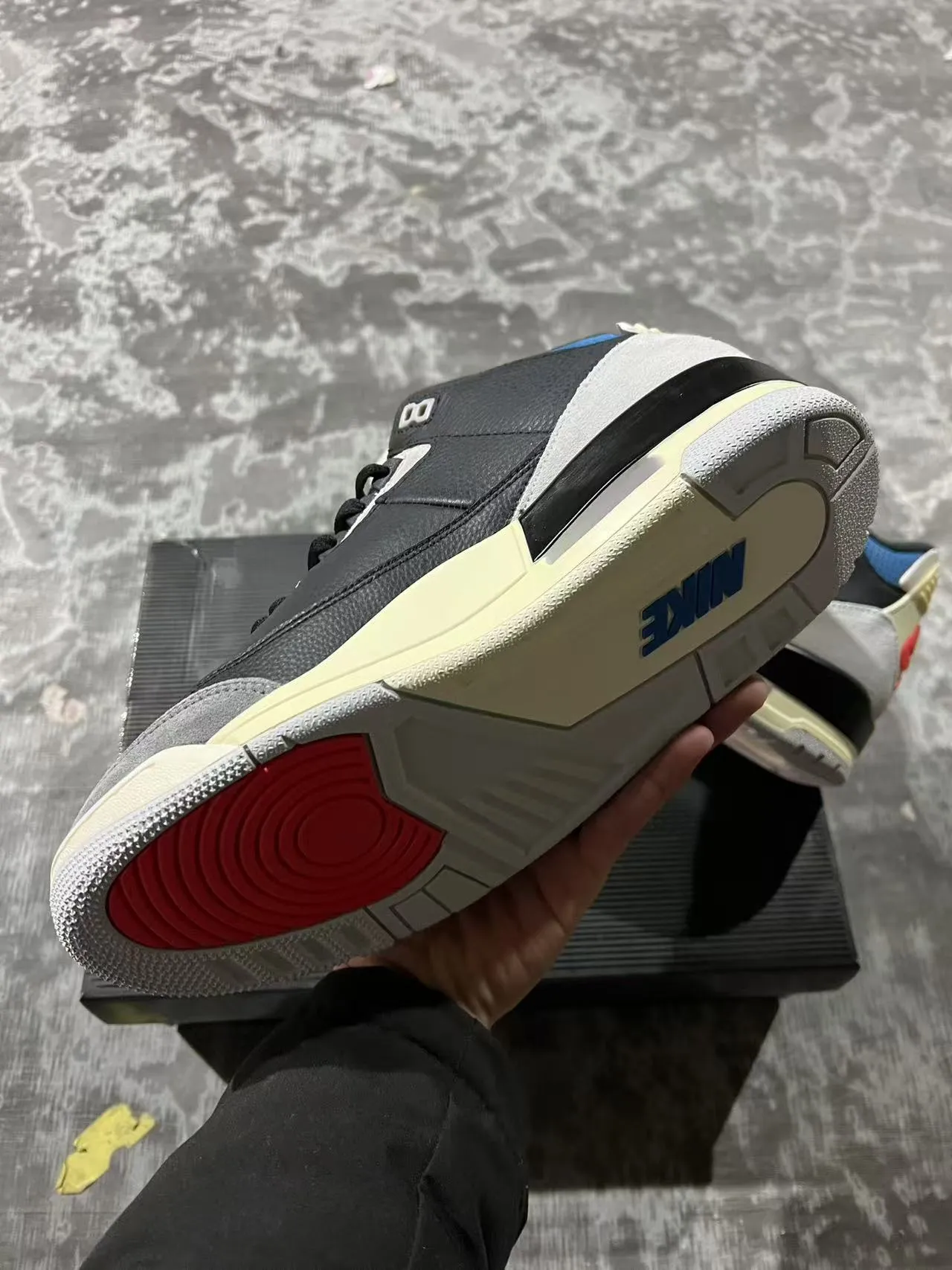 Air Jordan 3 Black Cement Blue Basketball Shoes 6