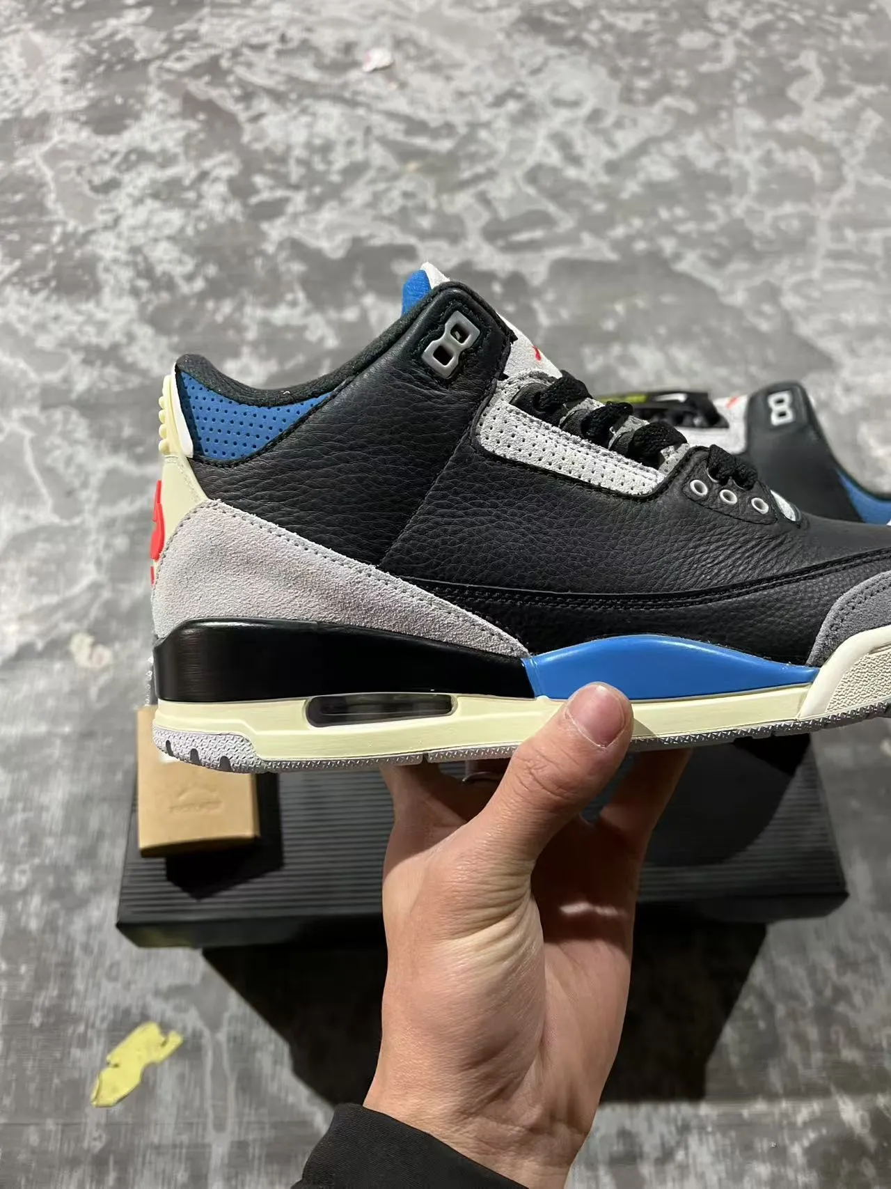 Air Jordan 3 Black Cement Blue Basketball Shoes 7