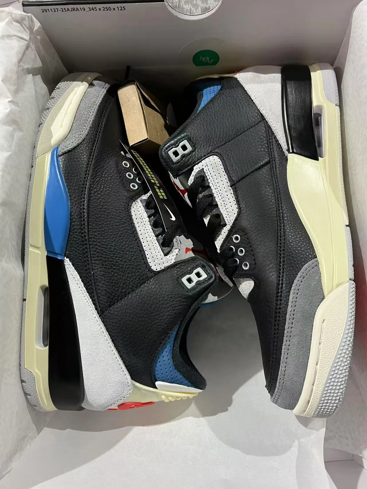 Air Jordan 3 Black Cement Blue Basketball Shoes 9