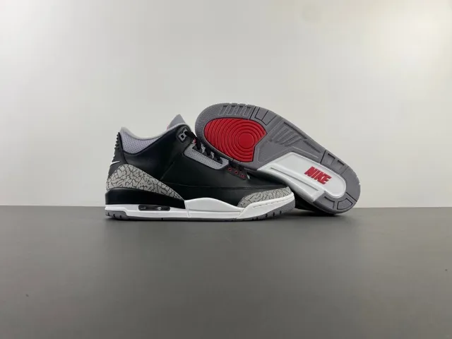 Air Jordan 3 Black Cement Elephant Print Basketball Shoes 12