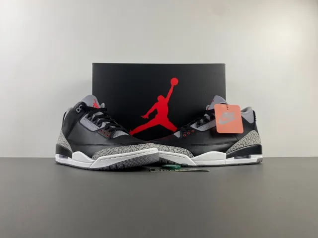 Air Jordan 3 Black Cement Elephant Print Basketball Shoes 13