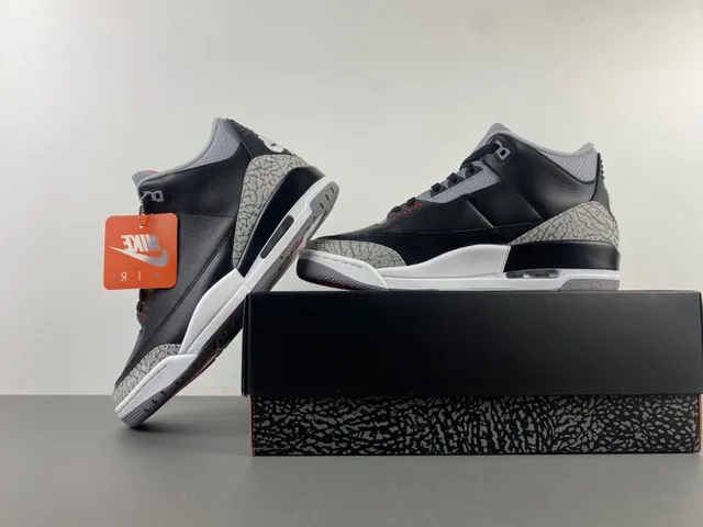 Air Jordan 3 Black Cement Elephant Print Basketball Shoes 14