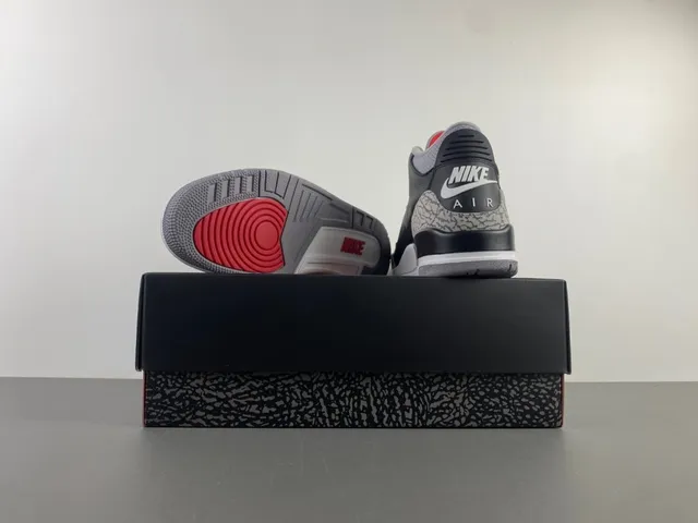 Air Jordan 3 Black Cement Elephant Print Basketball Shoes 15
