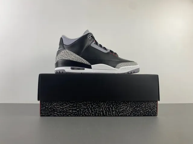Air Jordan 3 Black Cement Elephant Print Basketball Shoes 16