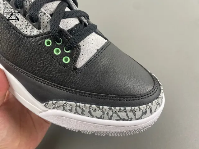 Air Jordan 3 Black Cement Green Basketball Shoes 2