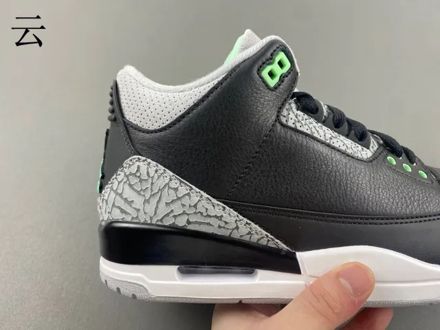 Air Jordan 3 Black Cement Green Basketball Shoes 4