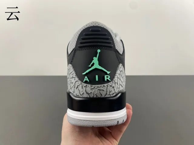 Air Jordan 3 Black Cement Green Basketball Shoes 5