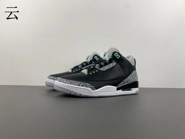 Air Jordan 3 Black Cement Green Basketball Shoes 10