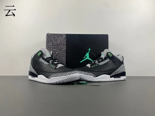 Air Jordan 3 Black Cement Green Basketball Shoes 13