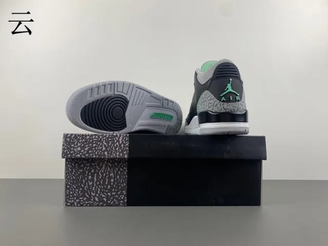 Air Jordan 3 Black Cement Green Basketball Shoes 15