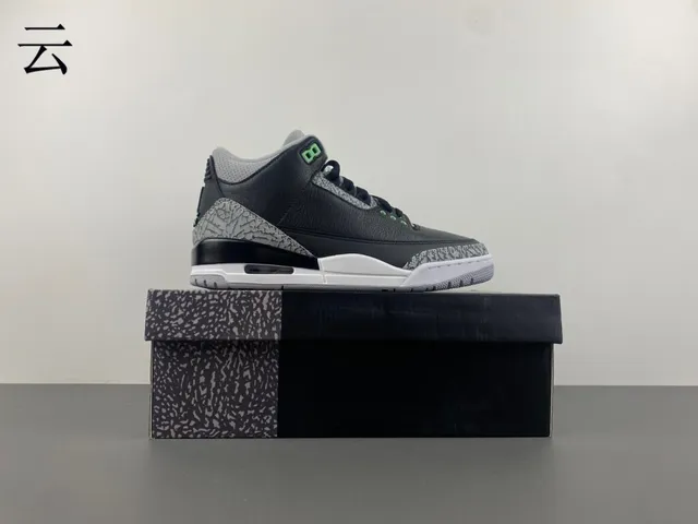 Air Jordan 3 Black Cement Green Basketball Shoes 16