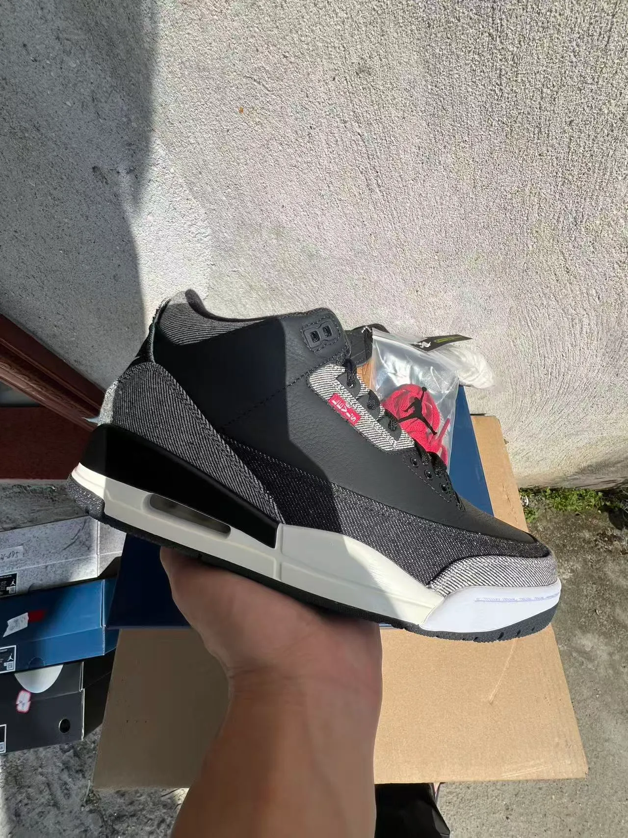 Air Jordan 3 Denim-Textured Black Gray White Basketball Shoes 2