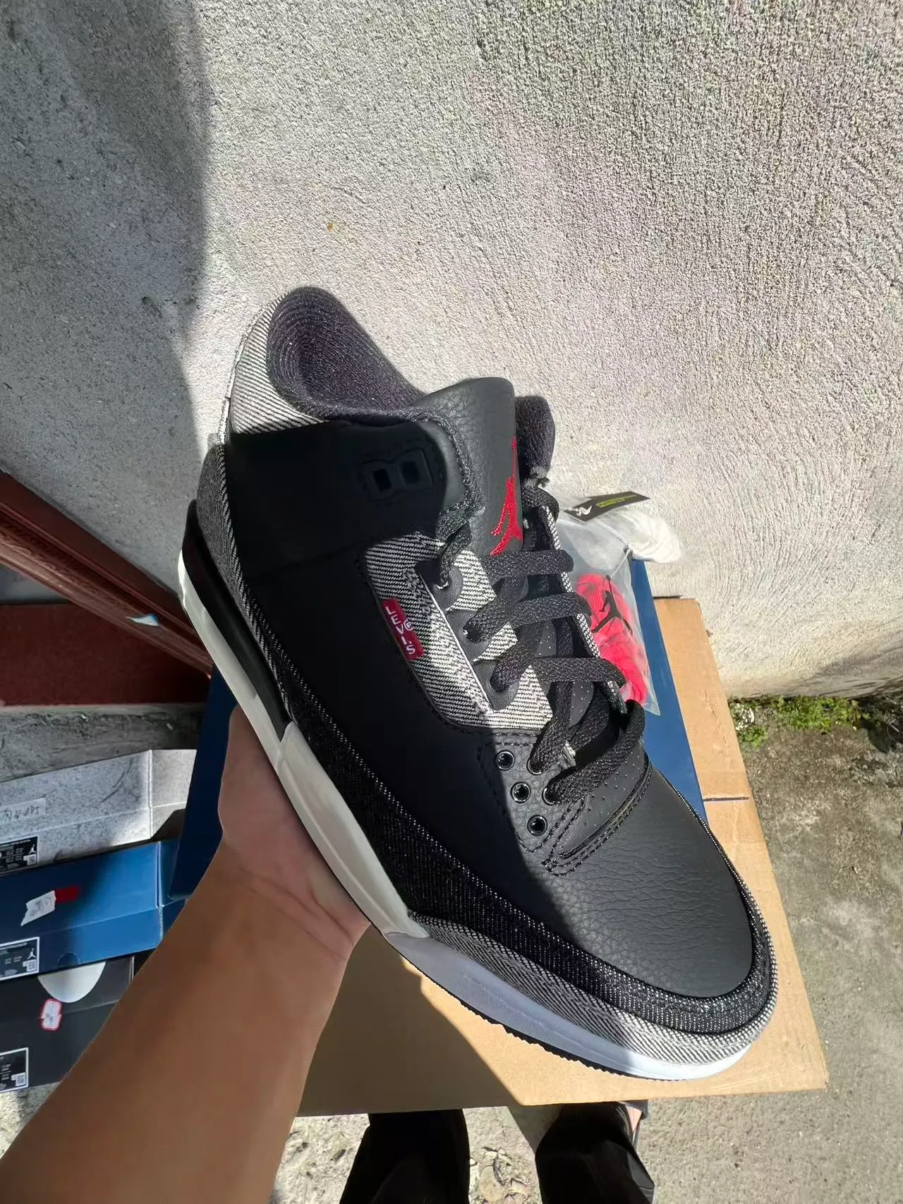 Air Jordan 3 Denim-Textured Black Gray White Basketball Shoes 3