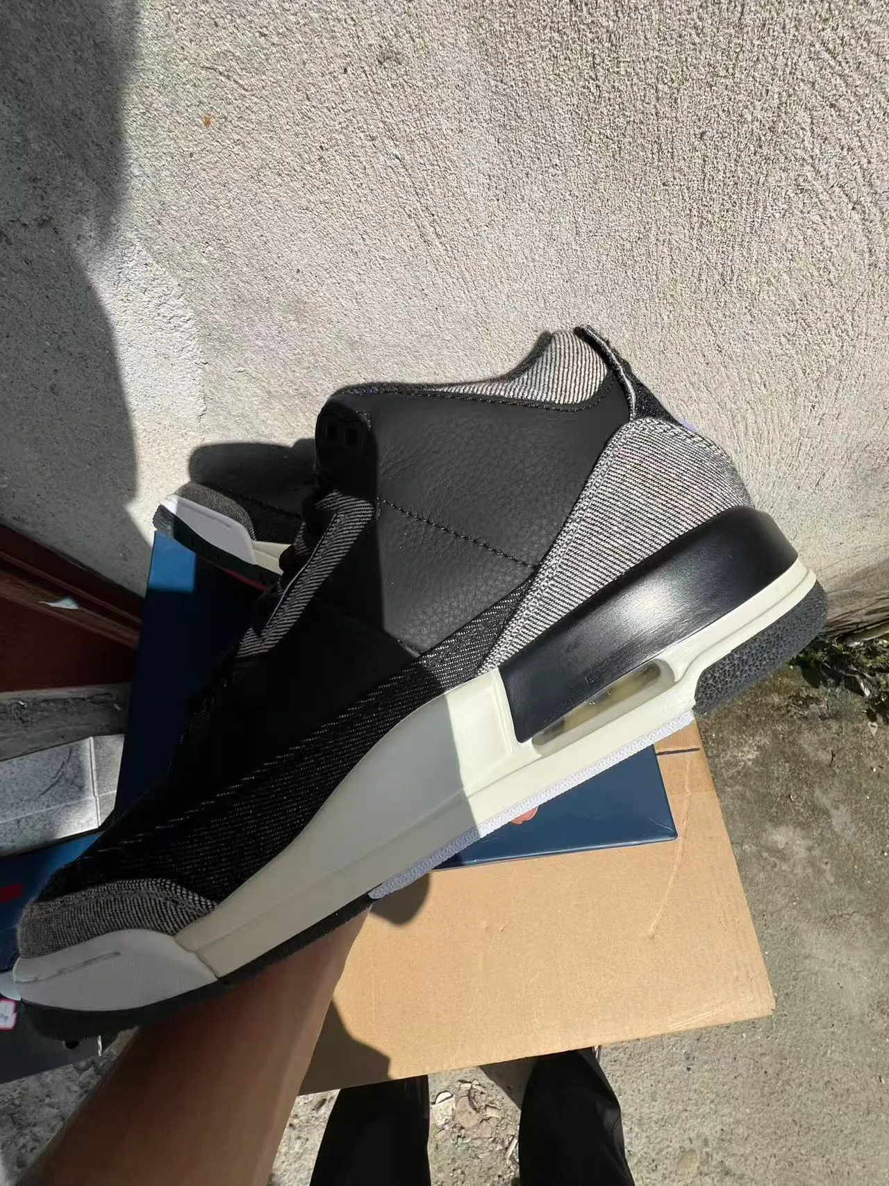 Air Jordan 3 Denim-Textured Black Gray White Basketball Shoes 6