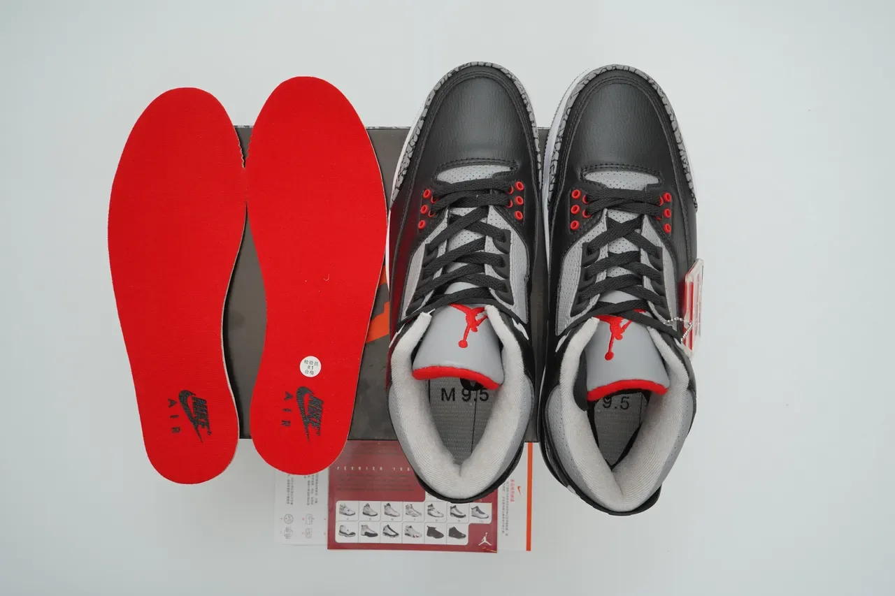 Air Jordan 3 Estampa de Elefante Preto Cinza Vermelho Tênis de Basquete 2