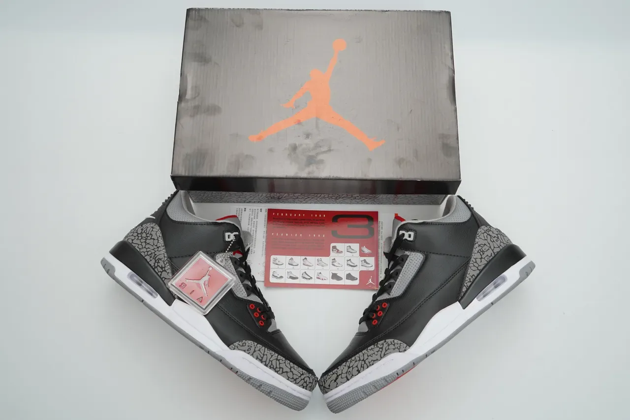Air Jordan 3 Estampa de Elefante Preto Cinza Vermelho Tênis de Basquete 3