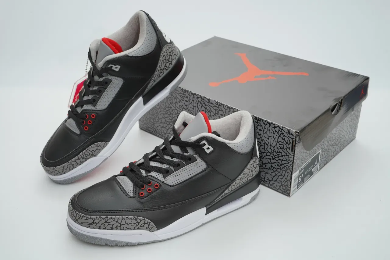 Air Jordan 3 Estampa de Elefante Preto Cinza Vermelho Tênis de Basquete 4