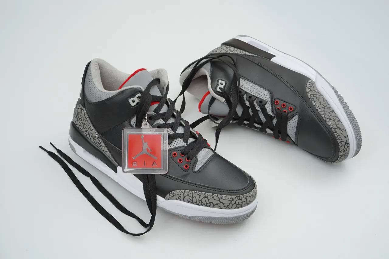 Air Jordan 3 Estampa de Elefante Preto Cinza Vermelho Tênis de Basquete 5
