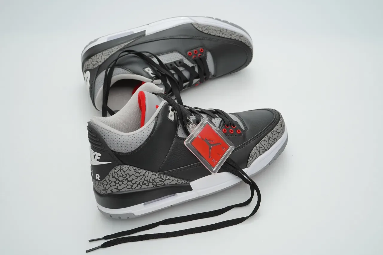 Air Jordan 3 Estampa de Elefante Preto Cinza Vermelho Tênis de Basquete 6