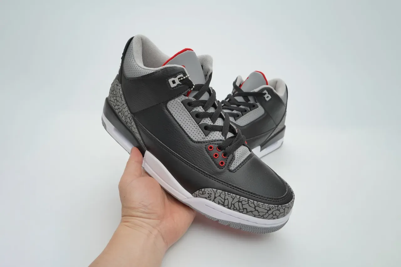 Air Jordan 3 Estampa de Elefante Preto Cinza Vermelho Tênis de Basquete 7